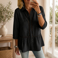 Fiorelly™ Bluse Mit Klassischem Kragen, Cut-Out-Details Und Weitem Saum in Schwarz
