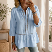 Fiorelly™ Bluse Mit Klassischem Kragen, Cut-Out-Details Und Weitem Saum in Hellblau