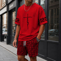 Zweiteiler Roven™ mit oversized T-Shirt und gemusterter Shorts / Moderner Streetwear-Look mit hohem Tragekomfort. in Rot