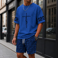 Zweiteiler Roven™ mit oversized T-Shirt und gemusterter Shorts / Moderner Streetwear-Look mit hohem Tragekomfort. in Blau