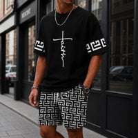 Zweiteiler Roven™ mit oversized T-Shirt und gemusterter Shorts / Moderner Streetwear-Look mit hohem Tragekomfort. in Schwarz