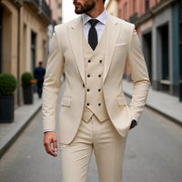 Anzug Montevic™ mit doppelreihiger Weste, schmalem Schnitt und Einstecktuch in Beige