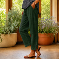 Sylvie™ Hose aus Baumwoll-Leinen mit Seitlichem Schlitz am Saum in Grün
