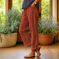 Sylvie™ Hose aus Baumwoll-Leinen mit Seitlichem Schlitz am Saum in Braun