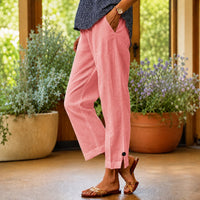 Sylvie™ Hose aus Baumwoll-Leinen mit Seitlichem Schlitz am Saum in Rosa
