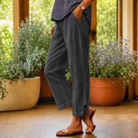 Sylvie™ Hose aus Baumwoll-Leinen mit Seitlichem Schlitz am Saum in Grau