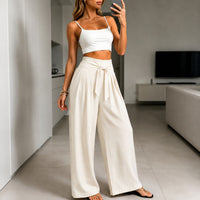 Arielle™ Hose mit Eleganter Verstellbarer Bindeschärpe und Strukturiertem Bund in Beige