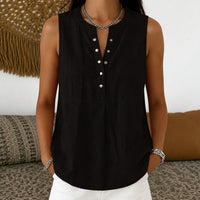 Bluse Nadine™ mit Knopfleiste und Rundhalsausschnitt in Schwarz