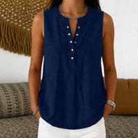Bluse Nadine™ mit Knopfleiste und Rundhalsausschnitt in Marineblau