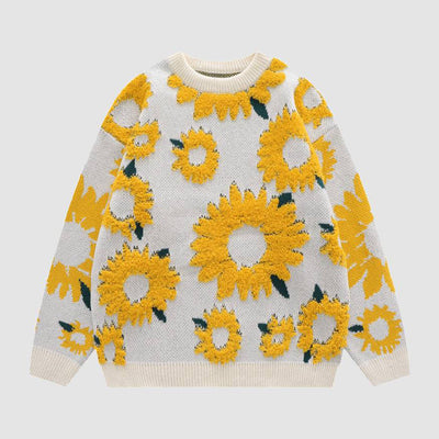 ILARIA - Trendiger Strickpullover mit strahlendem Sonnenblumen-Muster