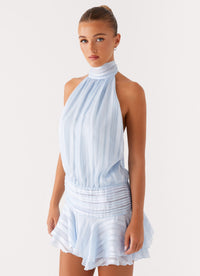 Cécile | Damen Chiffon Minikleid Leicht Elegant Feminin Party Sommer in Blau
