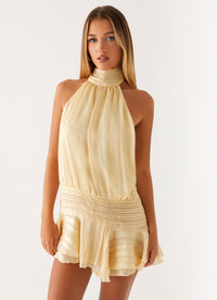 Cécile | Damen Chiffon Minikleid Leicht Elegant Feminin Party Sommer in Gelb