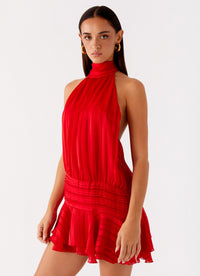 Cécile | Damen Chiffon Minikleid Leicht Elegant Feminin Party Sommer in Rot