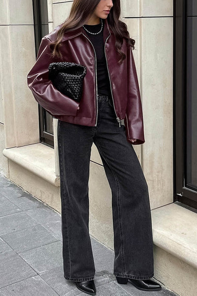 Fudus | Weinrot Pu Jacke Mit Reißverschluss