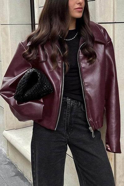 Fudus | Weinrot Pu Jacke Mit Reißverschluss