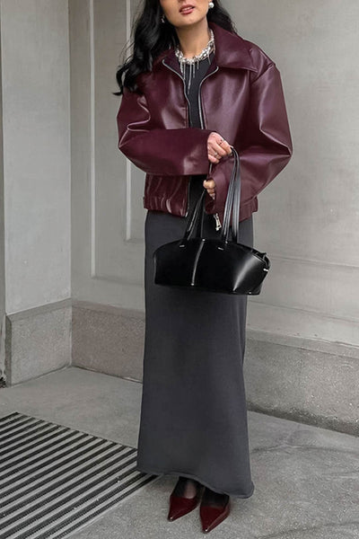 Fudus | Weinrot Pu Jacke Mit Reißverschluss