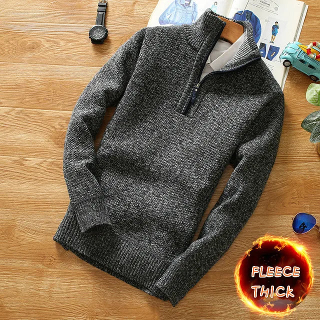 Fleece gefütterter Zip-Strickpullover
