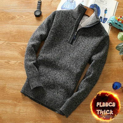 Fleece gefütterter Zip-Strickpullover