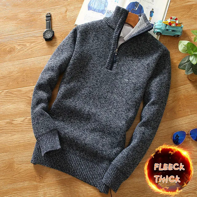 Fleece gefütterter Zip-Strickpullover