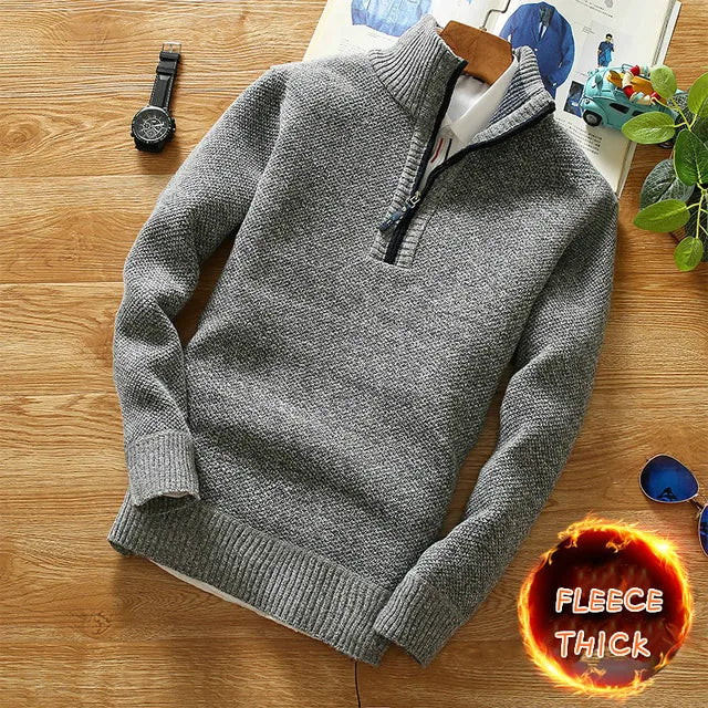 Fleece gefütterter Zip-Strickpullover