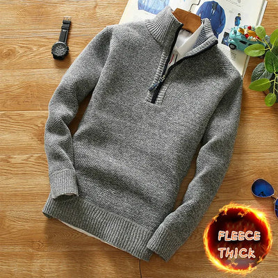 Fleece gefütterter Zip-Strickpullover