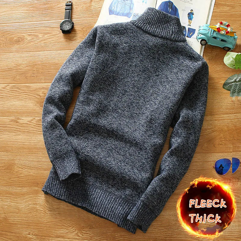 Fleece gefütterter Zip-Strickpullover