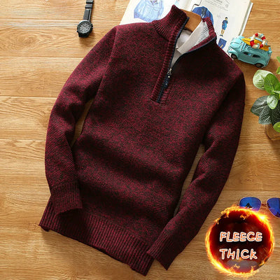 Fleece gefütterter Zip-Strickpullover