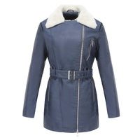Damen Wintermantel mit Gürtel und Taschen in Blau