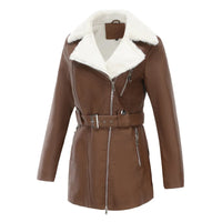 Damen Wintermantel mit Gürtel und Taschen in Braun