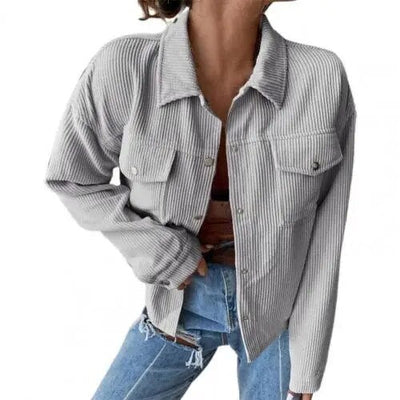 Damen Cord Revers einreihige Strickjacke