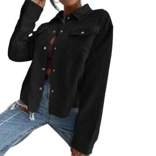 Damen Cord Revers einreihige Strickjacke