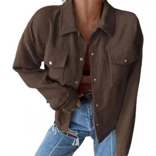 Damen Cord Revers einreihige Strickjacke