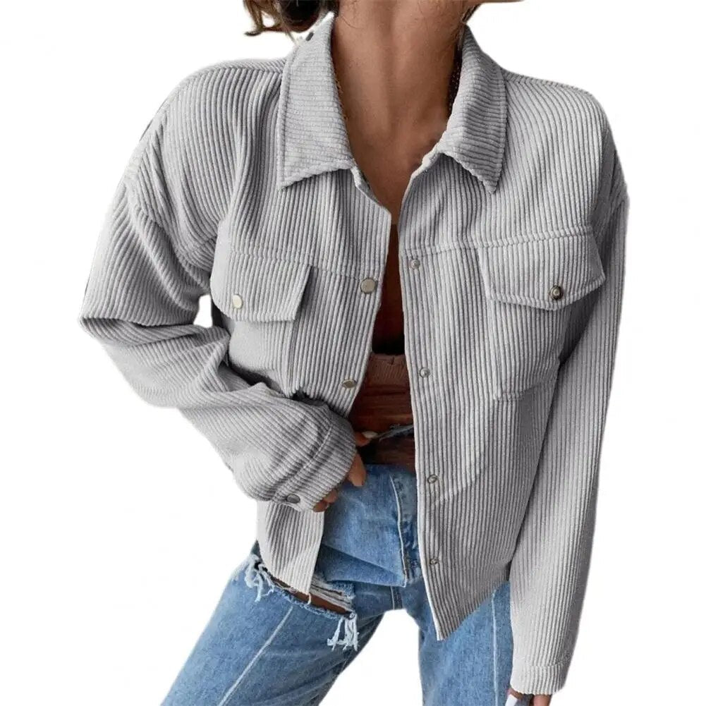 Damen Cord Revers einreihige Strickjacke