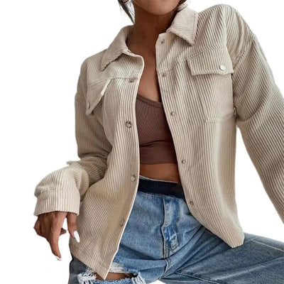 Damen Cord Revers einreihige Strickjacke
