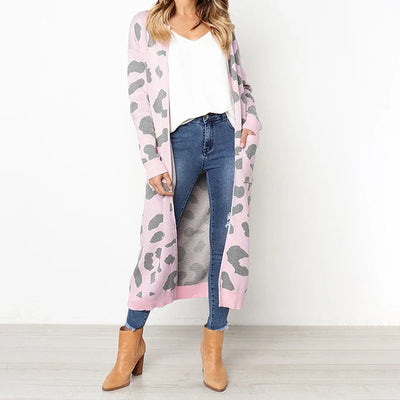 Leoparden-Langarm-Strickjacke