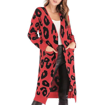 Leoparden-Langarm-Strickjacke