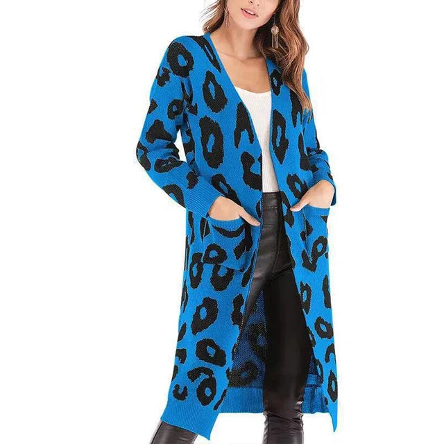 Leoparden-Langarm-Strickjacke