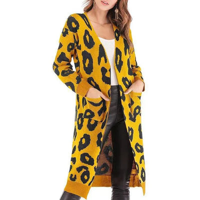 Leoparden-Langarm-Strickjacke