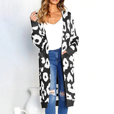 Leoparden-Langarm-Strickjacke