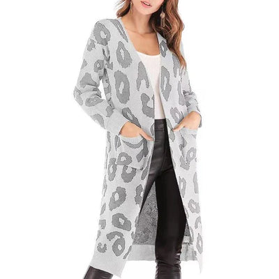 Leoparden-Langarm-Strickjacke