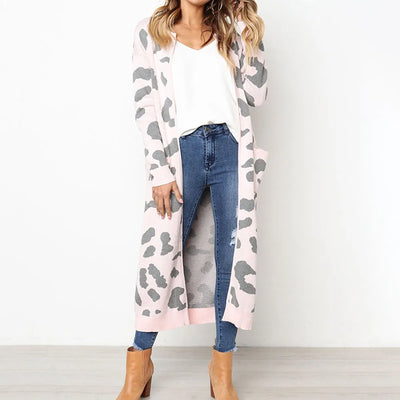 Leoparden-Langarm-Strickjacke