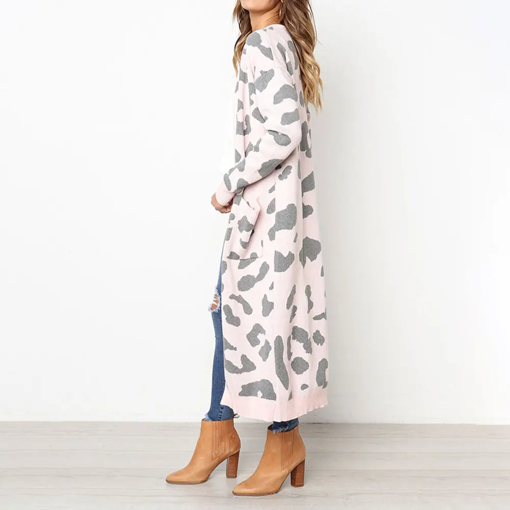 Leoparden-Langarm-Strickjacke