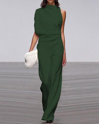 Viviane | Damen Ein-Schulter Jumpsuit Weitbein Elegant Modern Festlich in Grün