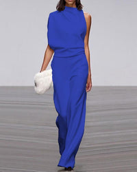 Viviane | Damen Ein-Schulter Jumpsuit Weitbein Elegant Modern Festlich in Blau