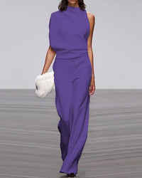 Viviane | Damen Ein-Schulter Jumpsuit Weitbein Elegant Modern Festlich in Lila