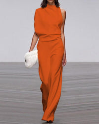 Viviane | Damen Ein-Schulter Jumpsuit Weitbein Elegant Modern Festlich in Orange