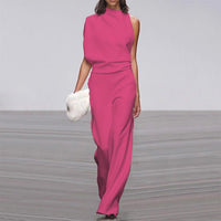 Viviane | Damen Ein-Schulter Jumpsuit Weitbein Elegant Modern Festlich in Fuchsia