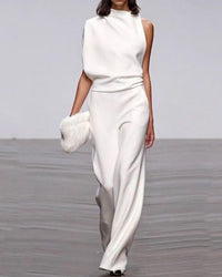 Viviane | Damen Ein-Schulter Jumpsuit Weitbein Elegant Modern Festlich in Weiß