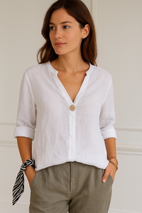 Brigitte | Damen Sommer Bluse V-Ausschnitt Leicht Feminin Casual Modern in Weiß