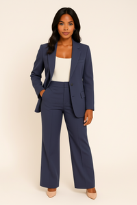 Maria | Damen Hosenanzug Set Tailliert Business Elegant Koordiniert in Marineblau